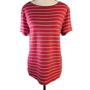 Women's medium Pink Clover brand short sleeve striped shirt button back sz Large